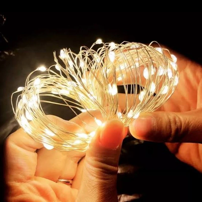 LED wire string lights shining softly in a delicate wire design