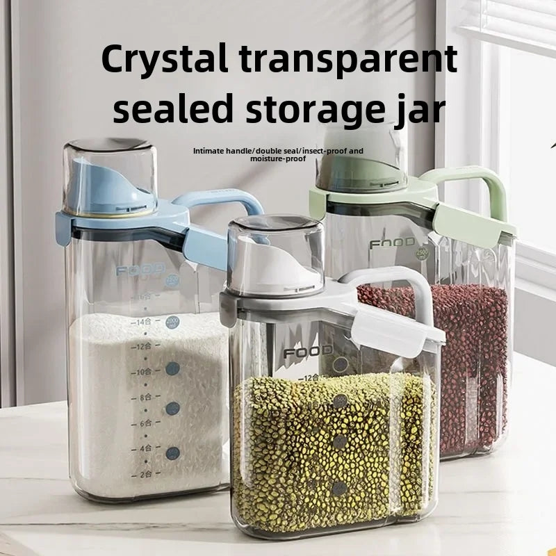 Acrylic Food Storage Jar with Measuring Cup – Rice, Pulses & Cereal Container