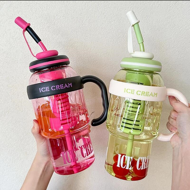 1300ml large capacity plastic water bottle leakprood with straw