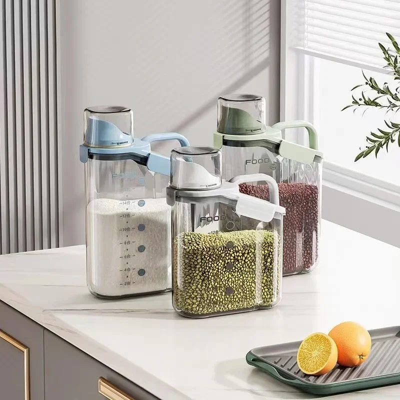 Acrylic Food Storage Jar with Measuring Cup – Rice, Pulses & Cereal Container