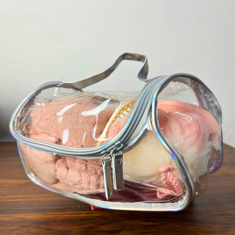 Pink Spa Bath Accessories Set with Clear Travel Bag Spa Accessories
