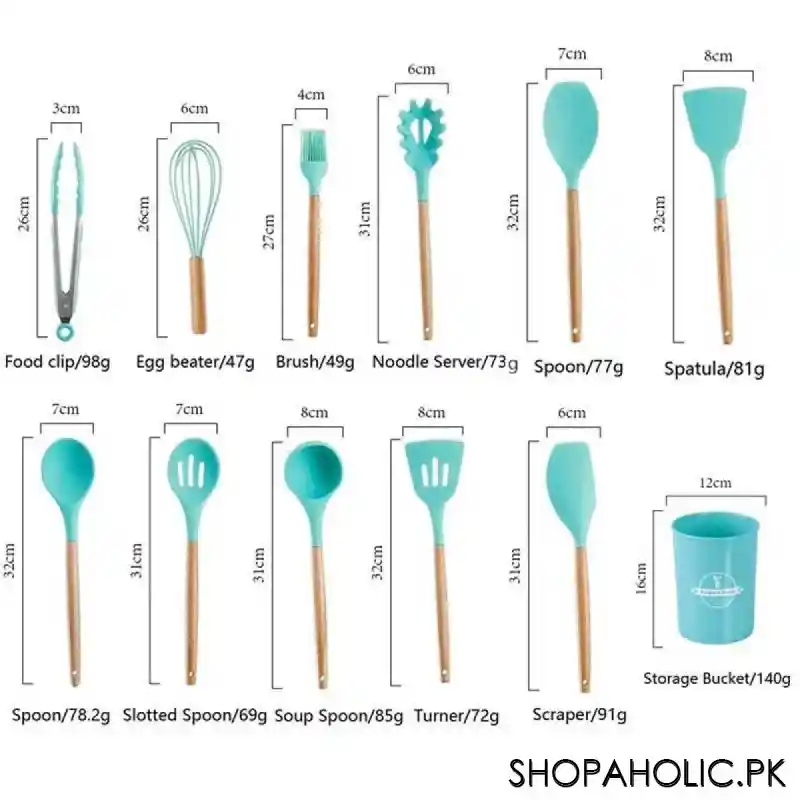 12pcs Silicone Non-Stick Utensil and Spatula with Wooden Handle Cooking Tools Set