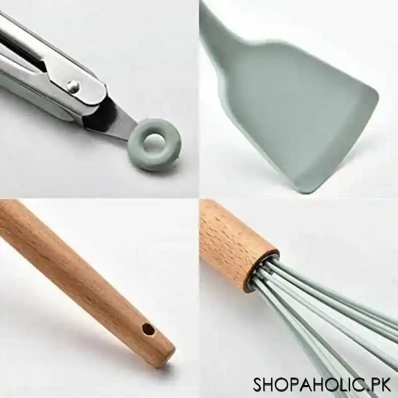 12pcs Silicone Non-Stick Utensil and Spatula with Wooden Handle Cooking Tools Set