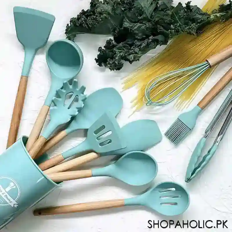 12pcs Silicone Non-Stick Utensil and Spatula with Wooden Handle Cooking Tools Set