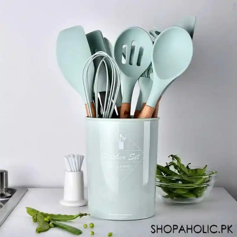 12pcs Silicone Non-Stick Utensil and Spatula with Wooden Handle Cooking Tools Set