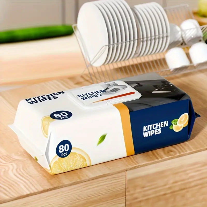 80 Pcs Heavy Duty Kitchen Cleaning Wipes – Oil & Grease Removing Disposable Wet Wipes for Kitchen