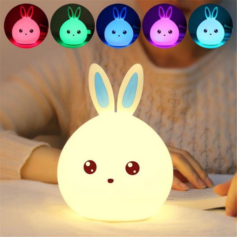 Cute Silicone Bunny Rabbit Baby Nursery Lamp, Tap Control Breathing Light for Children