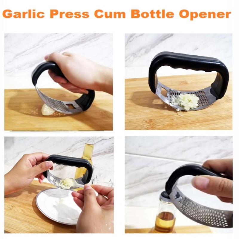 2in1 Garlic Press Grinder Stainless Steel Grinding Multi-function Bottle Opener