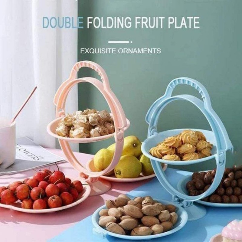 Foldable 3-ply Fruit Plate, Candy Dish, Creative Shape Folding Snack Rack Plastic Fruit Plate