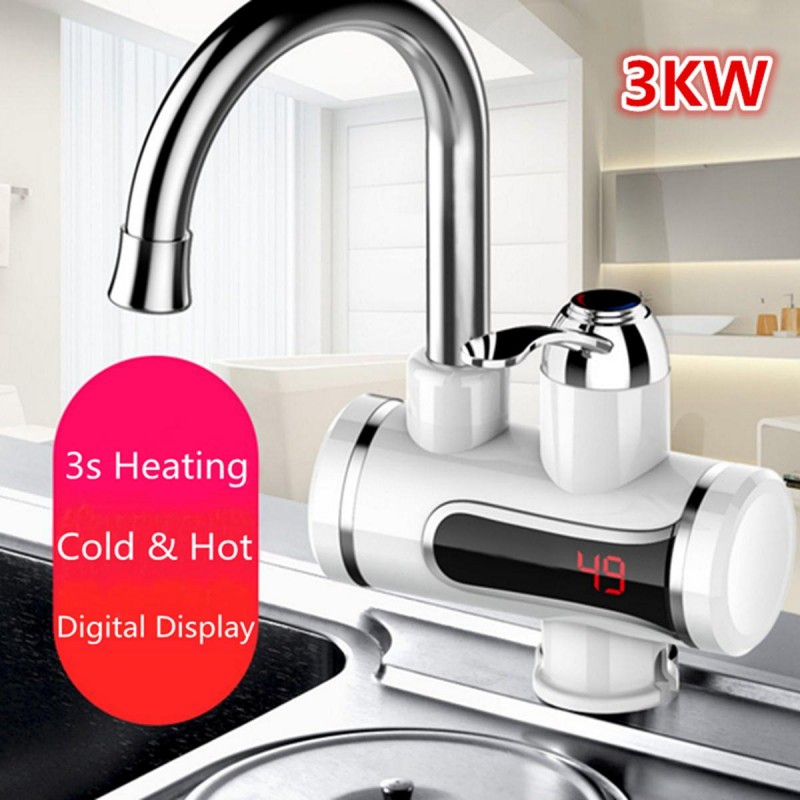 Digital Electric Faucet Tap Hot/Cold Water Heater Fast Instant Bathroom Heating