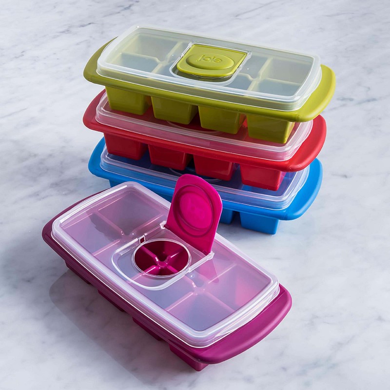 Ice Cube Tray with Lid and Flip & Fill Tabs, Assorted Colors