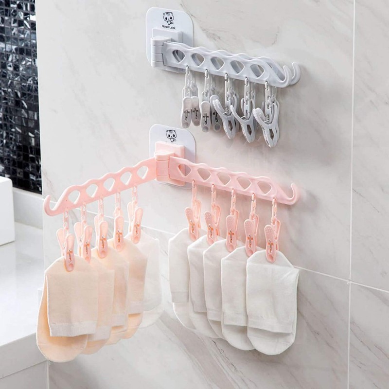 10 Drying Clip Hanger Rack and Wall Mounted Self Adhesive Tool