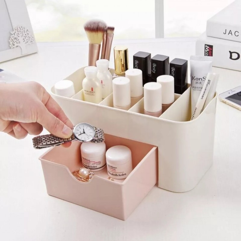 Saving Space Desktop Cosmetic Brush Storage Case With Drawer Makeup Item Pens Desk Organize Box Plastic Holder Organizers