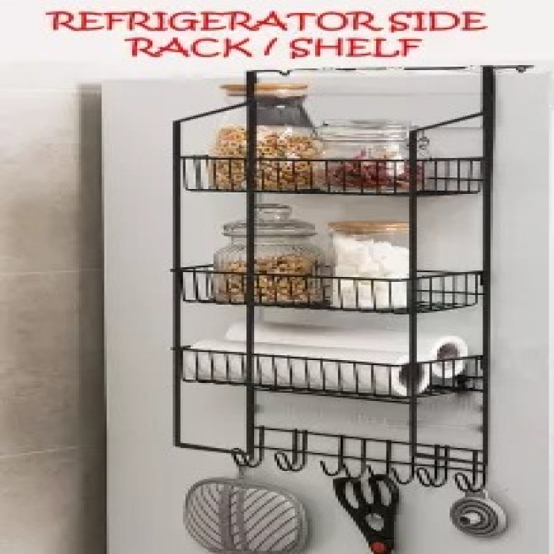 3 Tier Multi-functional Refrigerator Side Shelf Spice Storage Rack Sidewall Holder Home Kitchen Supplies Fridge Hanging Organizer