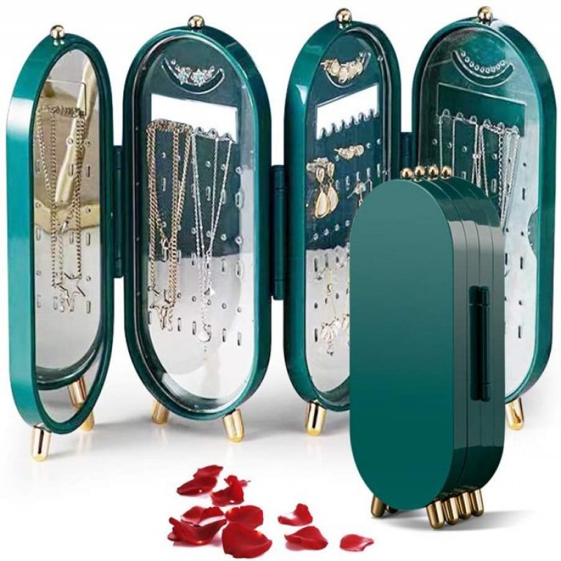 Jewelry Organizer Storage Box Necklaces Earrings Display Case 4 Doors