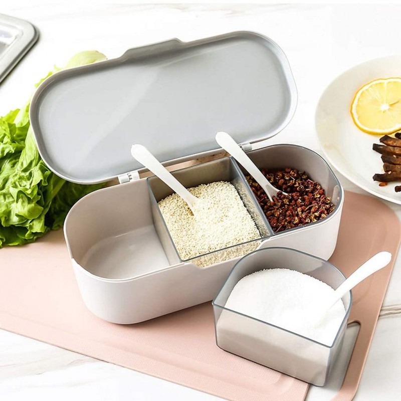 Separated Seasoning Box Spice Jars Flip-lid Spices Box Storage Plastic Container With Spoon