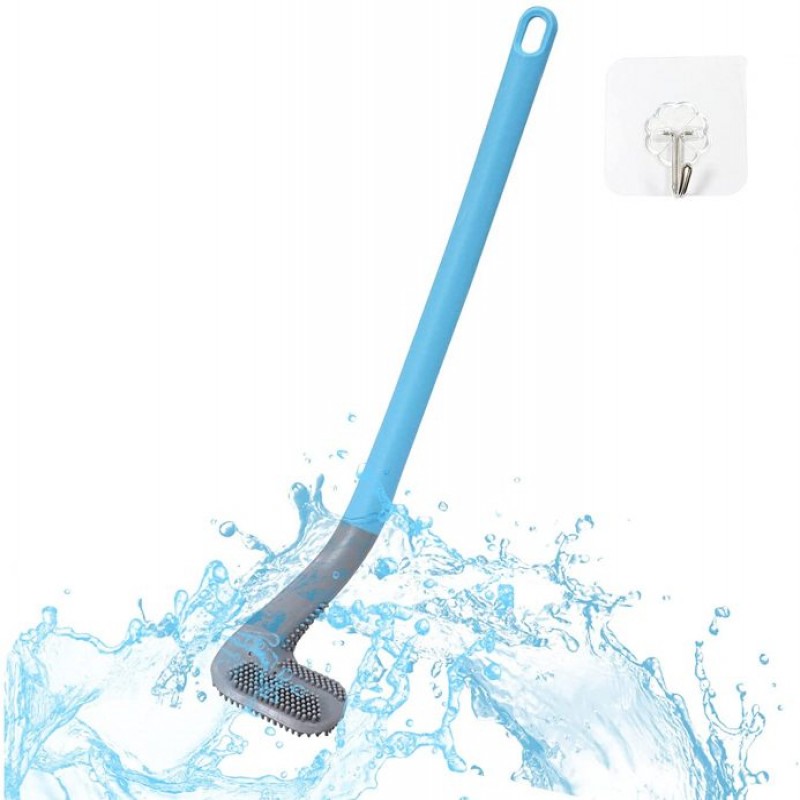 Curved Shape Silicone Toilet Brush with Flexible Bristles and Non-Slip Long Handle