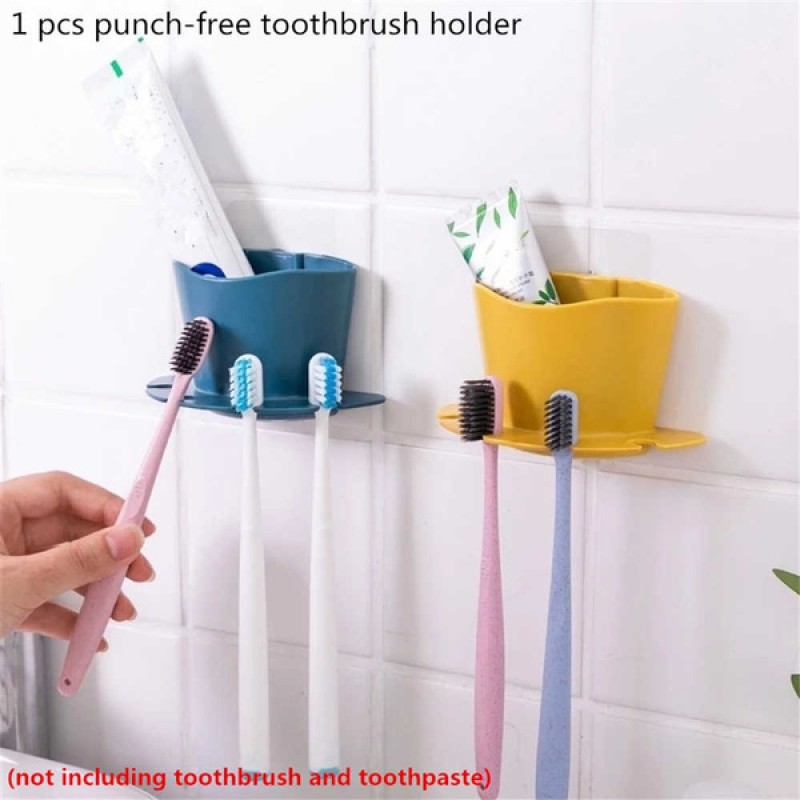 Punch Free Toothbrush Holder Bathroom Wall-Mounted Toothpaste Holder