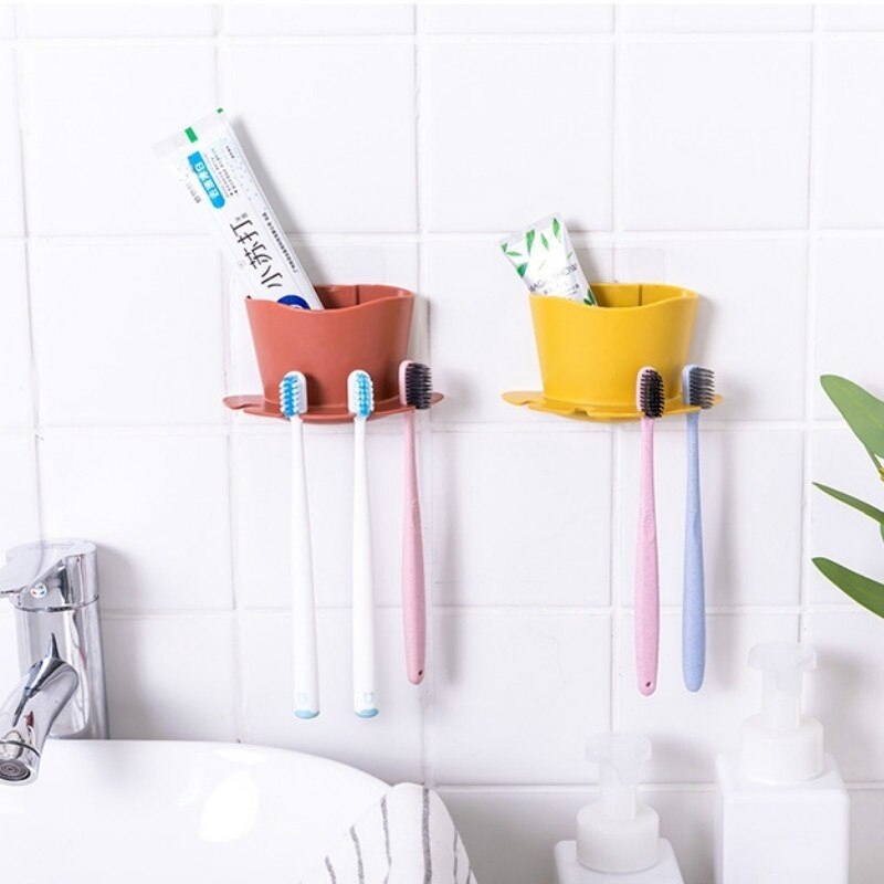 Punch Free Toothbrush Holder Bathroom Wall-Mounted Toothpaste Holder