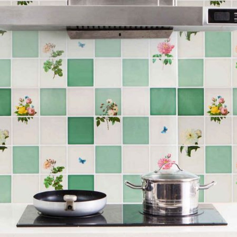 Self-adhesive Kitchen Waterproof Oil Proof Sticker Anti-Oil Wrap Tiles Wall Stickers Bathroom