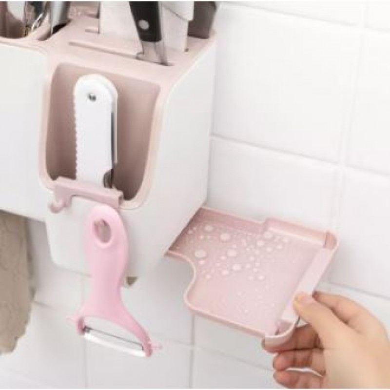 Kitchen Utensil Drain Shelf Holder Cutlery Tableware Holding Case Wall Mounted