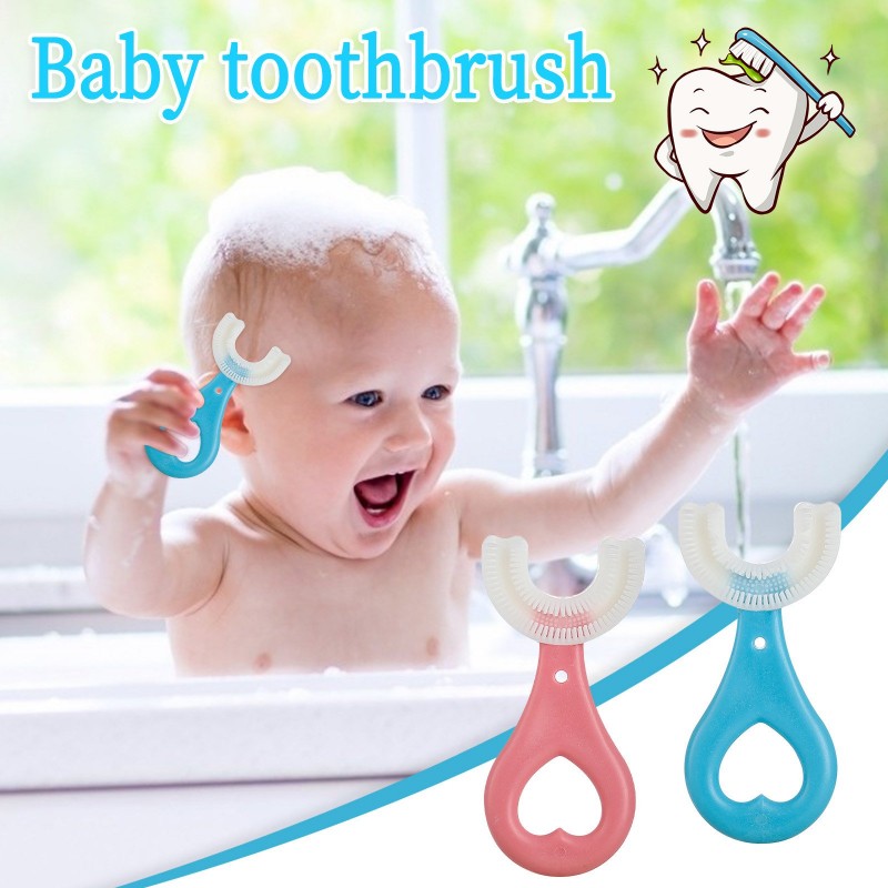 New Silicone Baby Toothbrush U Shaped 360 Degree