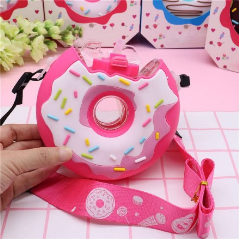 Portable Cartoon Creative Donut Water Bottle with Straw