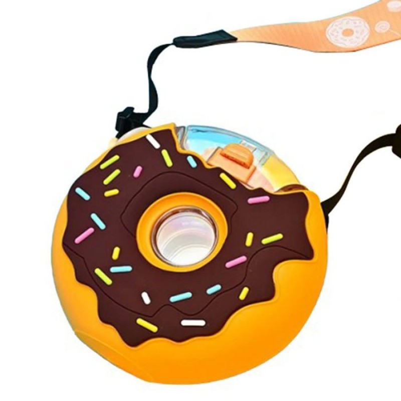 Portable Cartoon Creative Donut Water Bottle with Straw