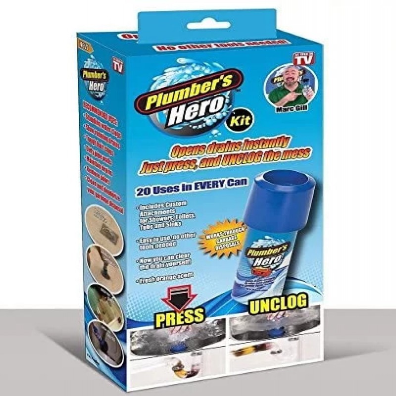 Plumber’s Hero Kit Unclog Drains Instantly 20 Uses in Every Can