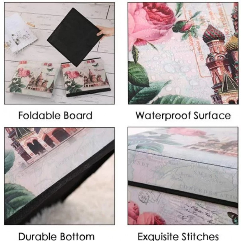New Collapsible Storage Container Organizer Box Stool with Lid, Waterproof Print Design for Home Bedroom Clothes Toys