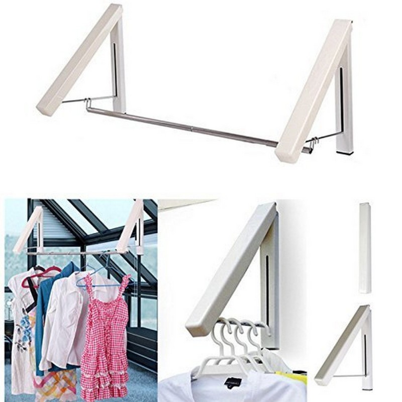 New Wall Mount Hidden Type Dual Clothes Hanger Drying Rack Stand