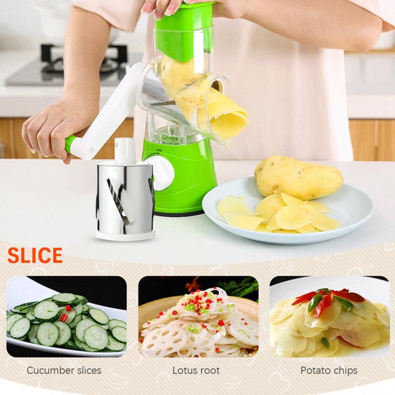 Manual Tabletop Drum, 3 in 1 Rotary Shredder Slicer Grinder