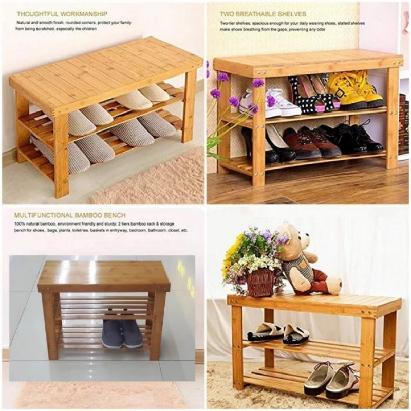 Two Tier Modern Multi-Function Bamboo Shoe Cabinets Shoe Storage Rack Organizer Bench