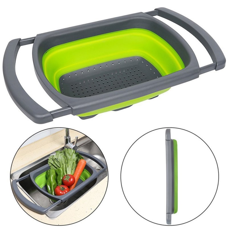 Kitchen Colander Fruit Vegetable Washing Basket Foldable Strainer Collapsible Drainer Over The Sink Adjustable