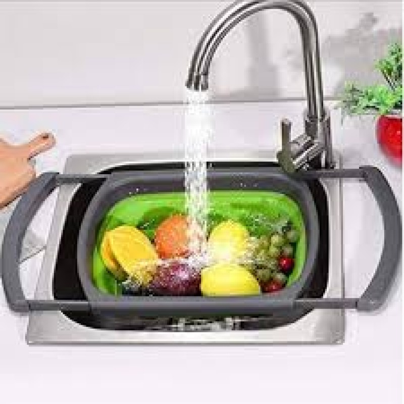 Kitchen Colander Fruit Vegetable Washing Basket Foldable Strainer Collapsible Drainer Over The Sink Adjustable