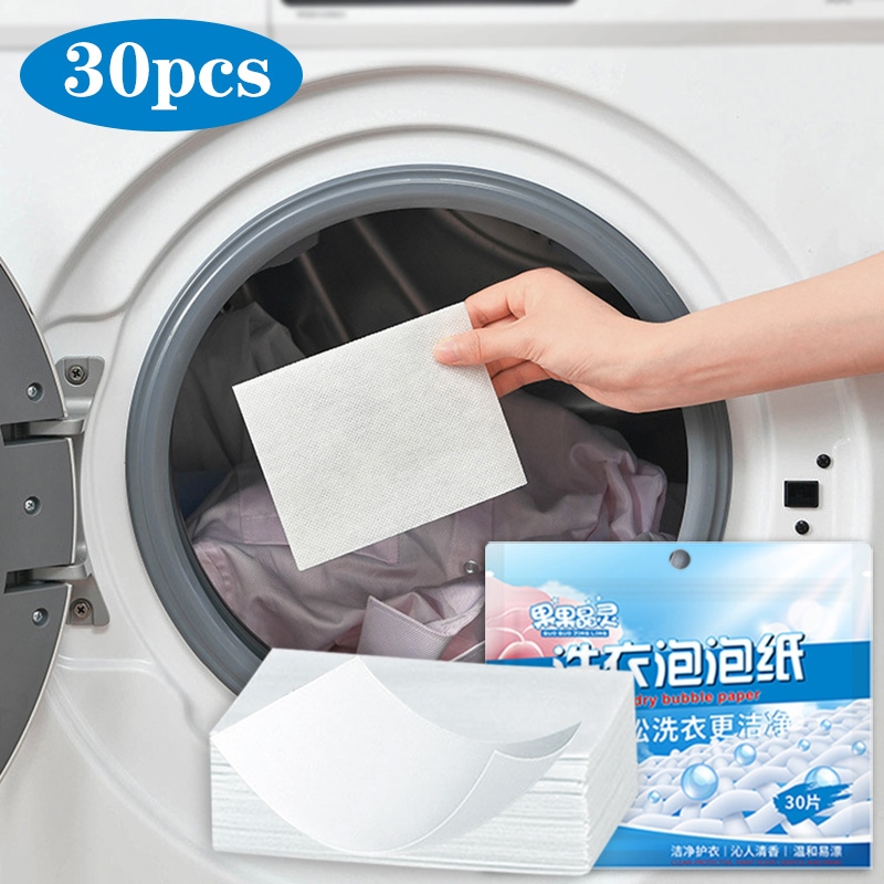 30 PCS Laundry Tablets Lazy laundry bubble sheet, laundry paper Laundry Bubble Paper Detergent Sheet Travel Detergent Soft Clothing