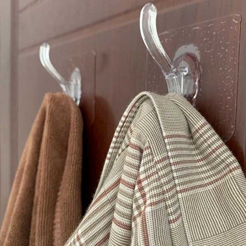 (Pack of 4) Transparent Self-Adhesive Double Hooks Hanger