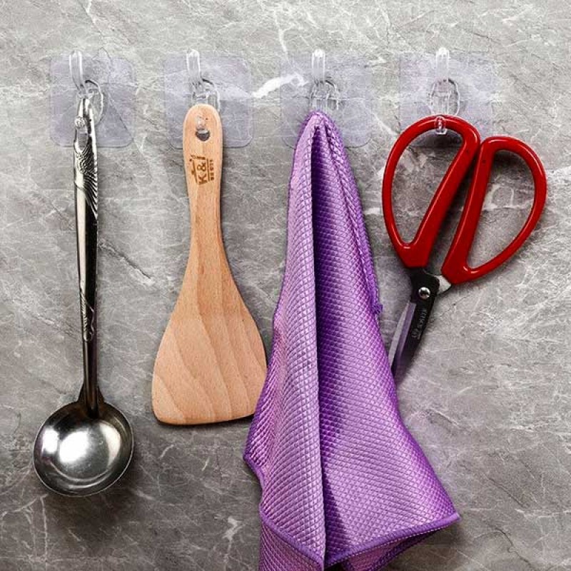 (Pack of 4) Transparent Self-Adhesive Double Hooks Hanger