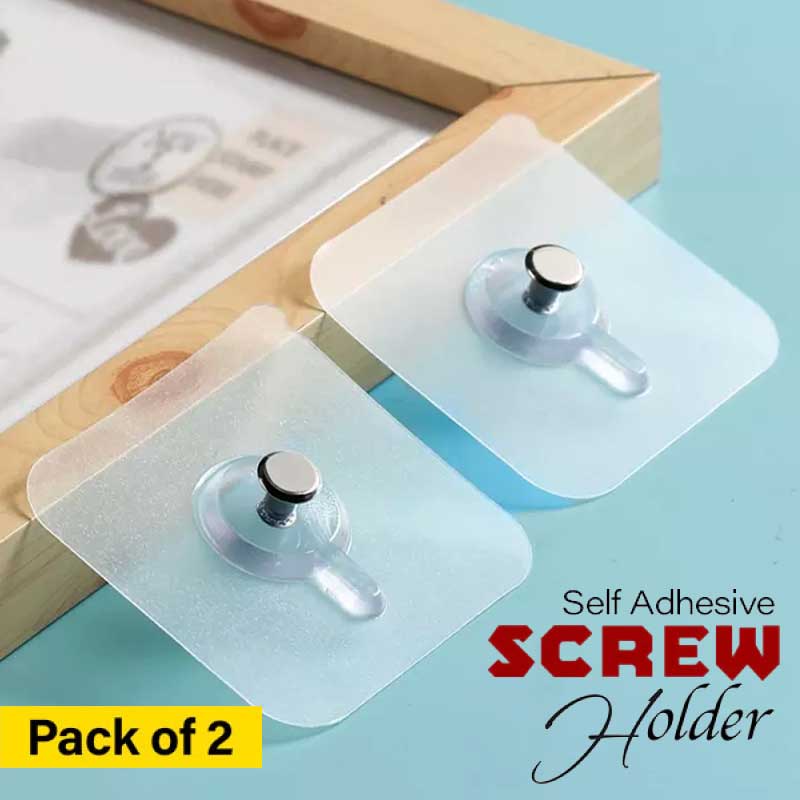 (Pack of 2) Wall Mounted Self Adhesive Transparent Screw Hook