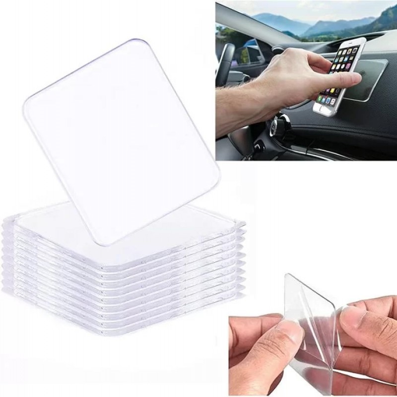 Pack Of 10Pcs Double-Sided Transparent Sticky Gel Pads – Anti-Slip Removable and Reusable Non Slip Transparent Multipurpose Gripping Pads