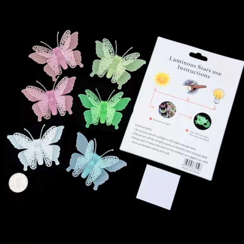Set of 8 Fluorescent Luminous 3D Butterfly