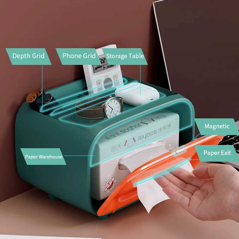 Tissue Box With Cosmetics Storage Case and Mobile Holder