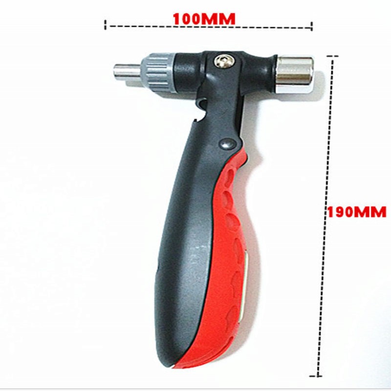 Multi-Function Emergency Tool Kit, Ratchet Screwdriver, Nail Opener Head, Functional Safety Hammer