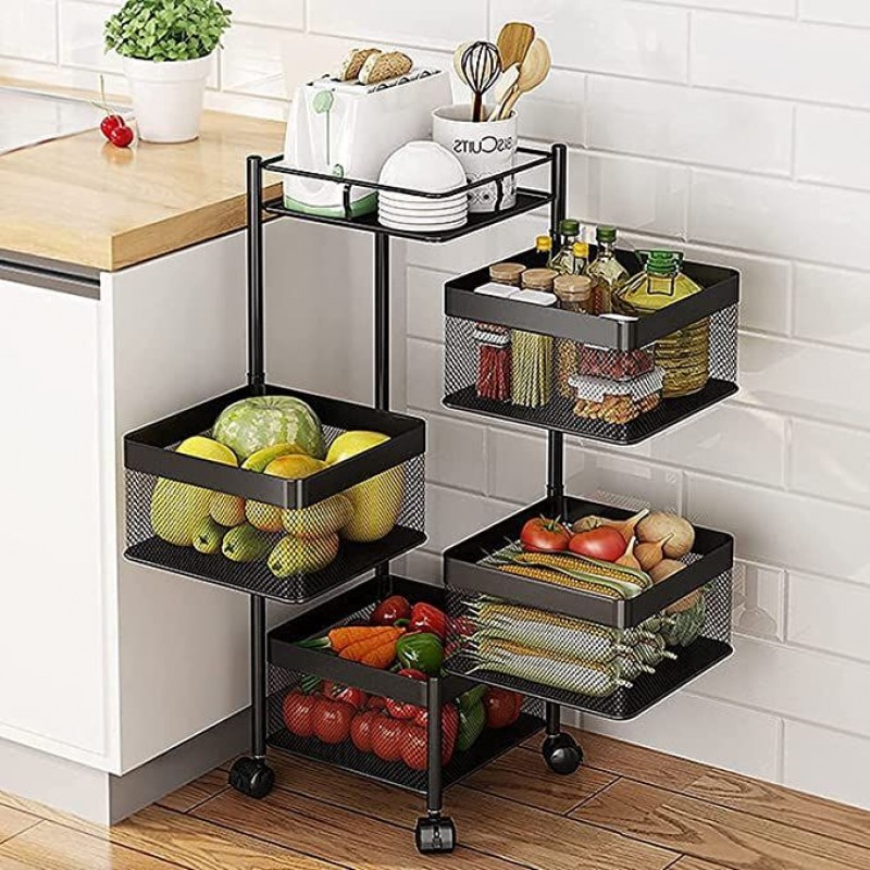 New Kitchen Rotating Vegetable Rack Household Multi-layer Square Basket Fruit Vegetable Storage Rack