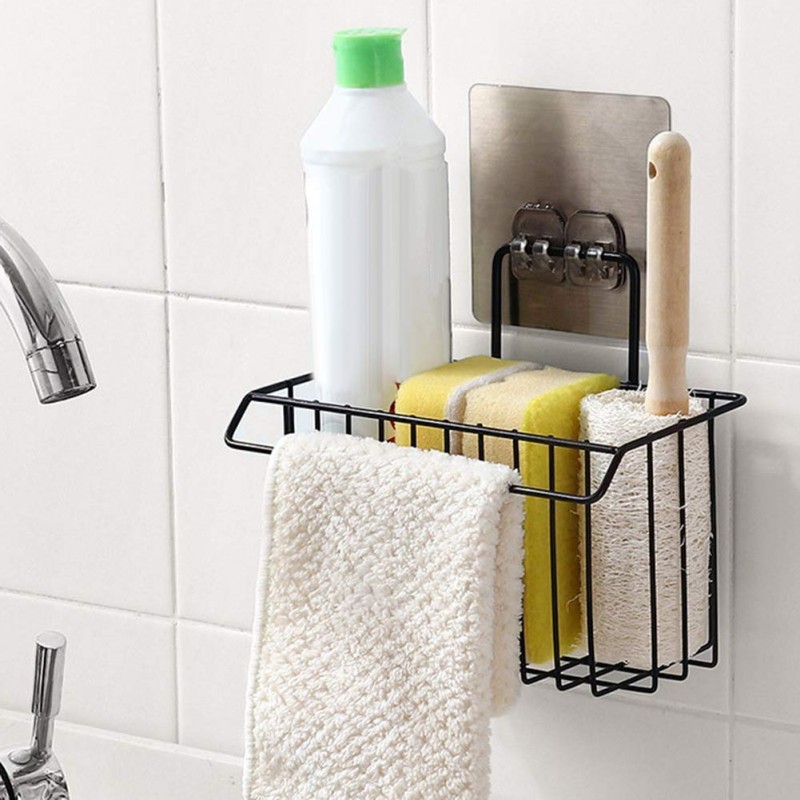 Iron Sponge Holder Rack Wall Mounted Shower Caddy Basket Shelf