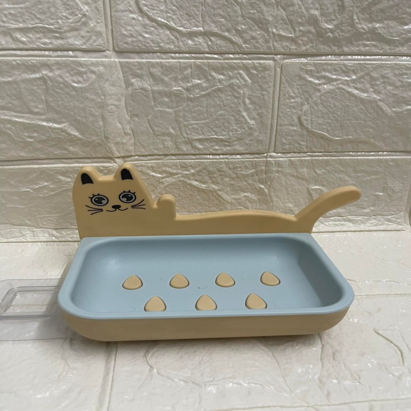 Cat Shape Cute Cartoon Wall Mounted Double Layer Soap Holder