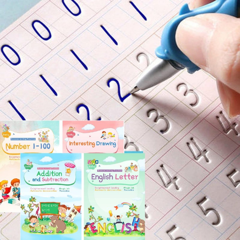 Magical Handwriting Children's  Workbooks With Reusable Writing Tool 4 BOOKS+10 REFILL