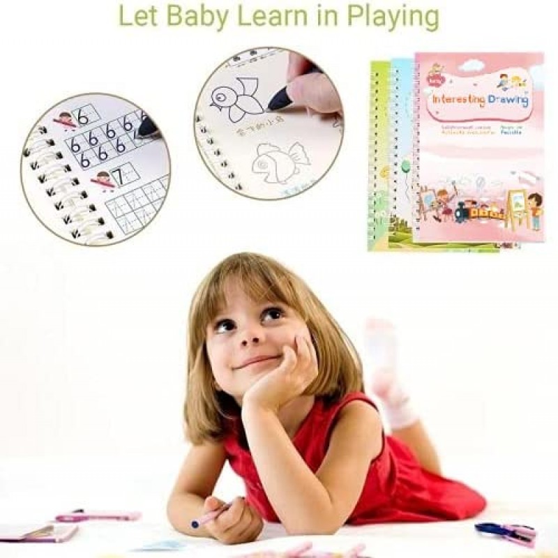 Magical Handwriting Children's  Workbooks With Reusable Writing Tool 4 BOOKS+10 REFILL