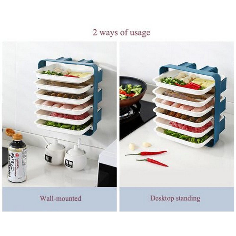 Wall Mounted Dish Organizer 6 Layers Kitchen Rack Fruit Vegetable Storage Wall Holder Hanging Shelves