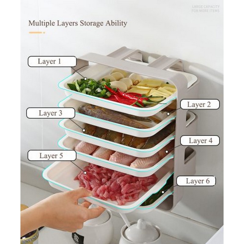 Wall Mounted Dish Organizer 6 Layers Kitchen Rack Fruit Vegetable Storage Wall Holder Hanging Shelves